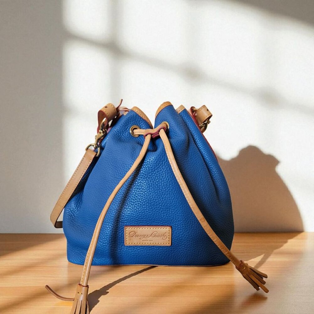 Blue Drawstring Bucket Bag